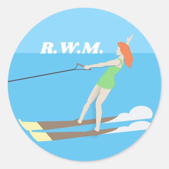 Sticker Rond Ski nautique de style vintage (Devant)