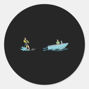 Sticker Rond Ski nautique Illustration Waterski Love Skiing