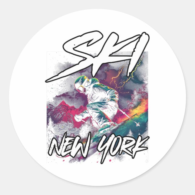 Sticker Rond Ski New York Downhill Ski Aventure Ski New (Devant)