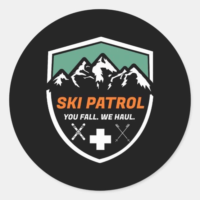 Sticker Rond Ski Patrol You Fall We Haul Skier Assistance Skier (Devant)