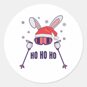 Sticker Rond Ski Père Noël Rabbit avec Santa Hat et bâtons de s