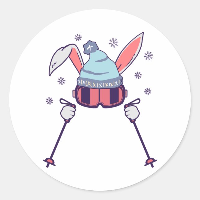 Sticker Rond Ski Rabbit avec bâtons de ski ski lunettes de ski  (Devant)