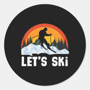 Sticker Rond Ski rétros Sports d'hiver Ski Snowboard Ski