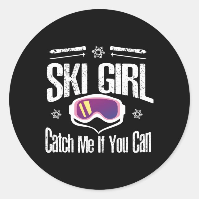 Sticker Rond Ski Ski Ski Skier Pour (Devant)