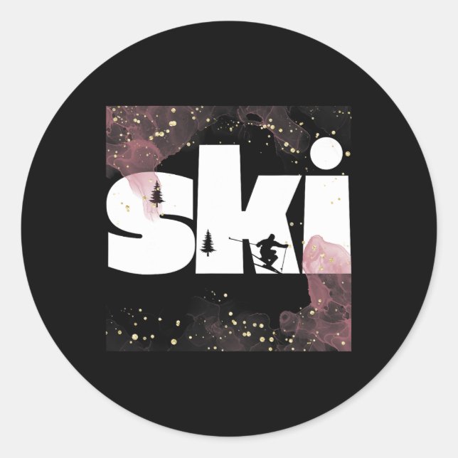 Sticker Rond Ski Sur Les Pistes2 (Devant)