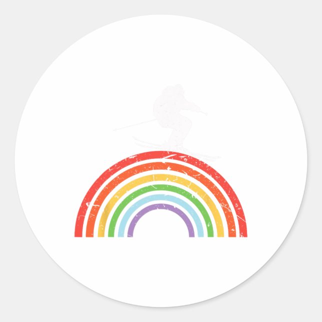 Sticker Rond Ski Trip Skiing Rainbow  (Devant)