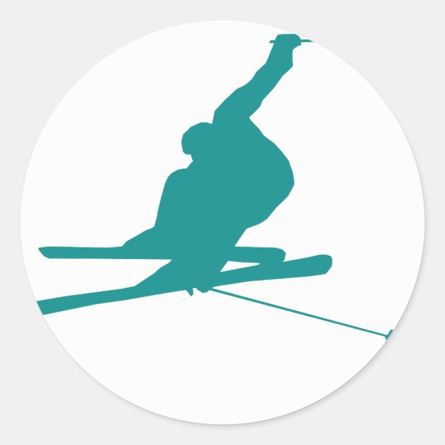 Sticker Rond Ski turquoise de neige verte (Devant)