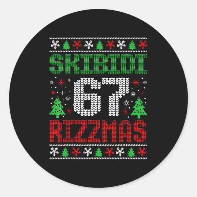 Sticker Rond Skibidi 67 Rizzmas Funny Six Seven Meme Christmas  (Devant)