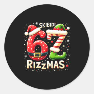 Sticker Rond Skibidi 67 Rizzmas Noël Mème Drôle Elfe Père Noël