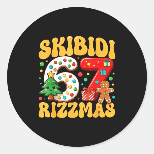 Sticker Rond Skibidi 67 Rizzmas Six Seven Meme Christmas Boys G (Devant)