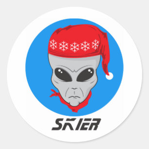 Sticker Rond Skier Alien