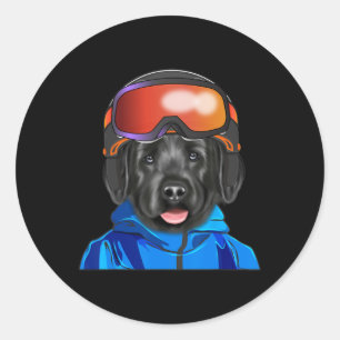 Sticker Rond Skier Noir Russe Terrier Snowboard Chien Pour M
