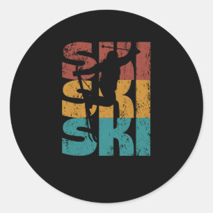 Sticker Rond Skier rétro ski vintage vieux ski