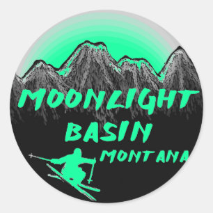 Sticker Rond Skieur du Montana de bassin de clair de lune