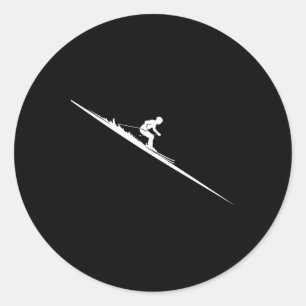 Sticker Rond Skieur Freestyle en Descente Extrême Sport d'Hiver
