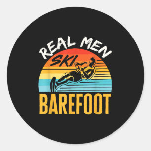 Sticker Rond Skieur nautique pieds nus drôle vrai homme skie ba