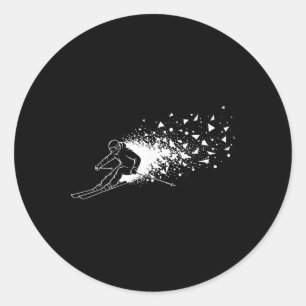 Sticker Rond Skieur Ski Freestyle Poudre Éclatement Montagne Ne