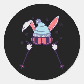 Sticker Rond Skiing Rabbit With Goggles And Ski Beanie Winter S