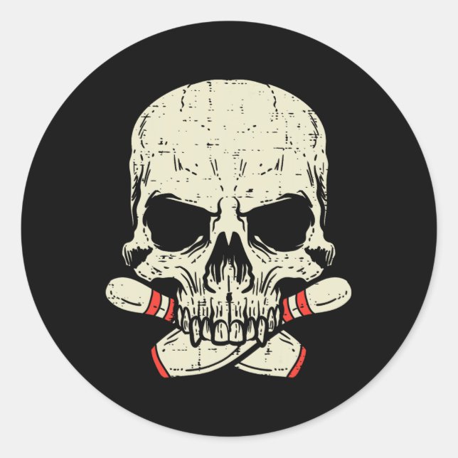 Sticker Rond Skull Bowling Pins Skeleton Head Bowler Hommes gar (Devant)