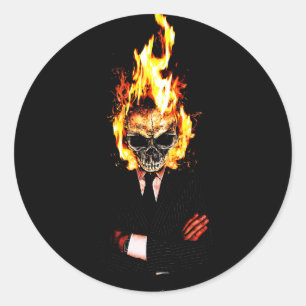 Sticker Rond Skull on fire