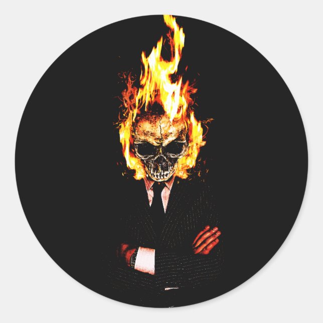 Sticker Rond Skull on fire (Devant)