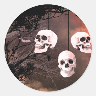 Sticker Rond Skull Skeleton Halloween Soirée Noire