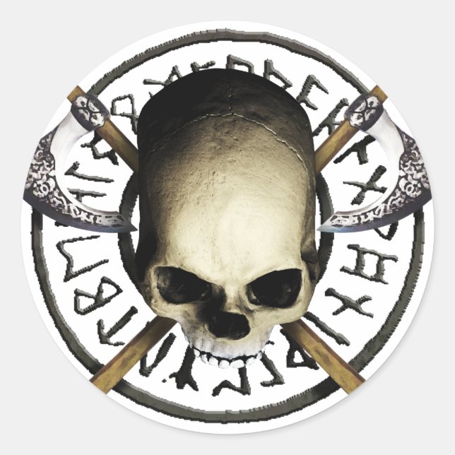 Sticker Rond skull tribal axe A (Devant)