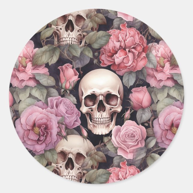 Sticker Rond Skulls and roses (Devant)
