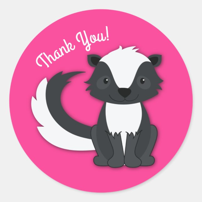 Sticker Rond Skunk Anniversaire Fête Enfants Rose (Devant)
