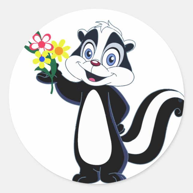 Sticker Rond Skunk conviviale avec fleurs (Devant)