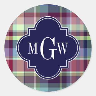 Sticker Rond Sky Blue Navy Bourgogne Whats Preppy Madras Monogr