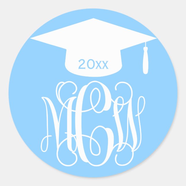 Sticker Rond Sky Blue Wt Vine Script Monogramme Graduation do-i (Devant)