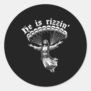 Sticker Rond Sky Diving Sky Diver Jésus Christ Rizzin Pâques Pa