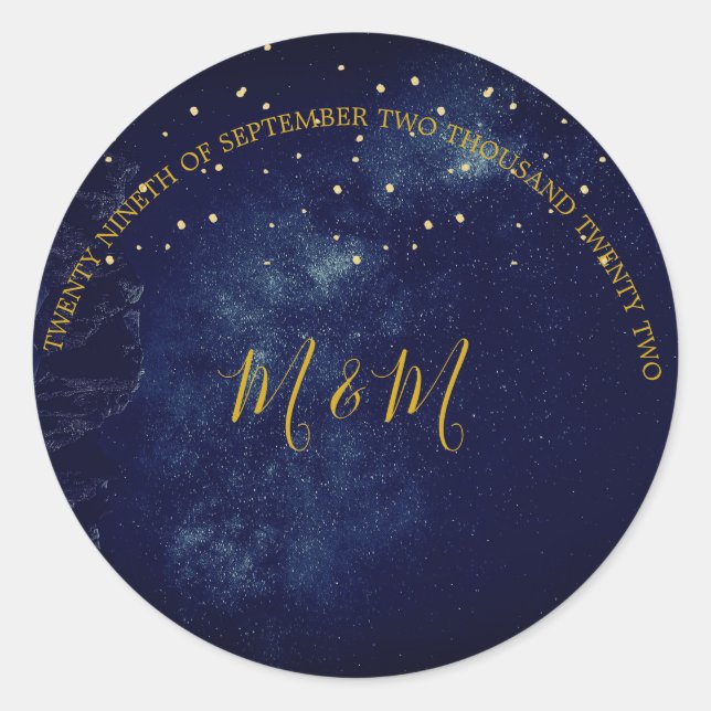 Sticker Rond Sky Moon Gold Stars Mariage bleu (Devant)