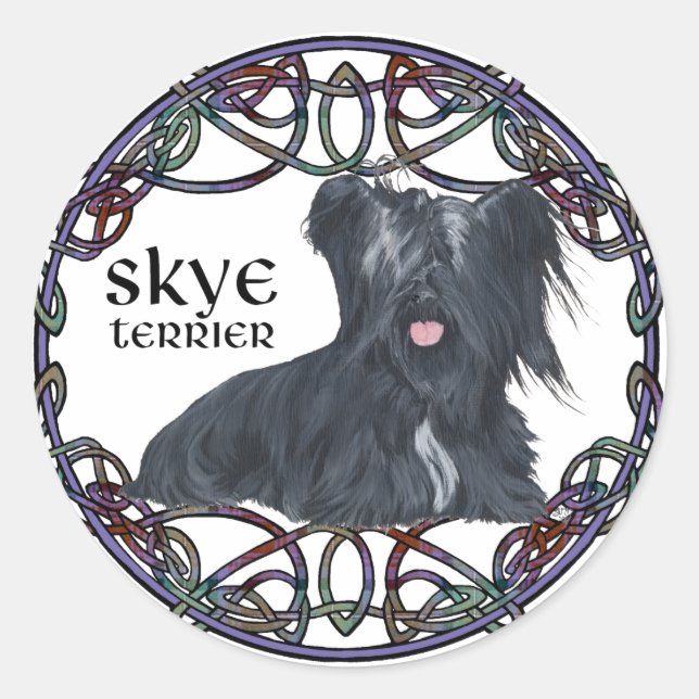 Sticker Rond Skye Terrier dans l'entrelacs celtique (Devant)