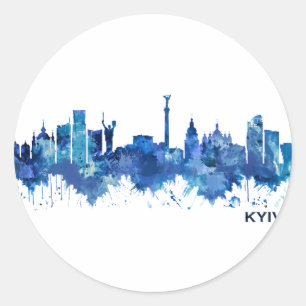 Sticker Rond Skyline bleu Kiev Ukraine