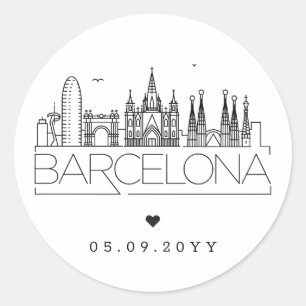 Sticker Rond Skyline de Barcelone   Date Mariage