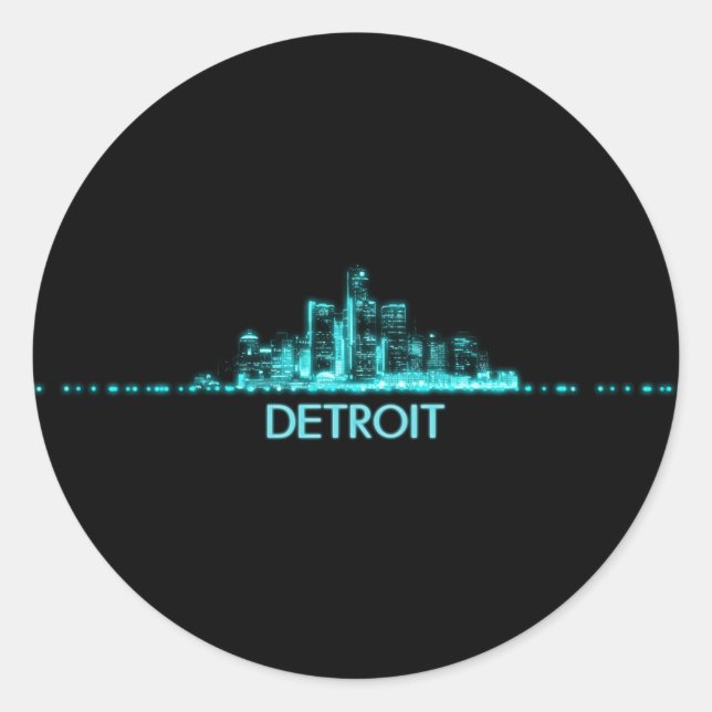 Sticker Rond Skyline de Détroit (Devant)