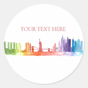 Sticker Rond Skyline de la ville de NEW YORK Arc-en-ciel coloré
