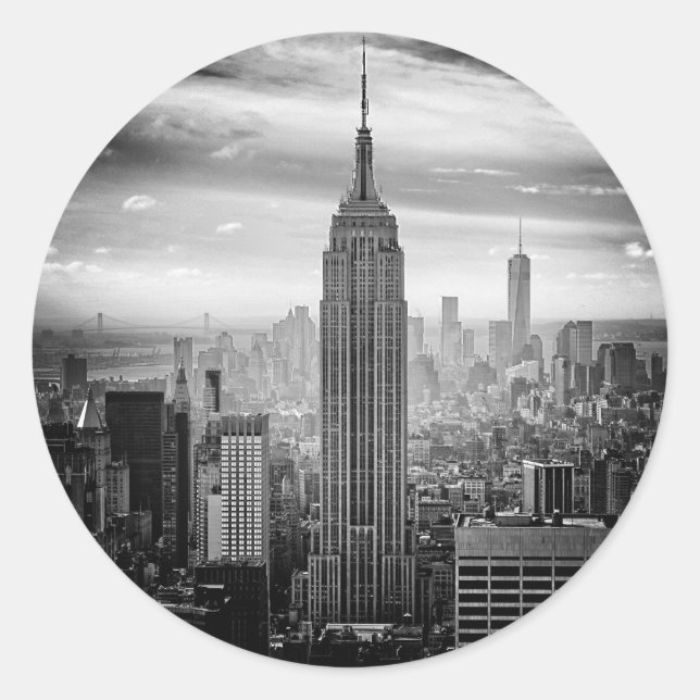 Sticker Rond Skyline de New York en noir et blanc (Devant)