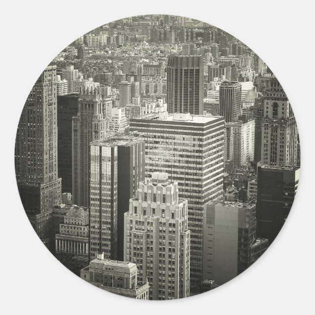 Sticker Rond Skyline New York City en noir et blanc (Devant)