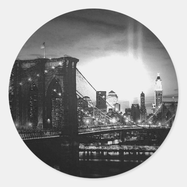 Sticker Rond Skyline New York noir et blanc (Devant)