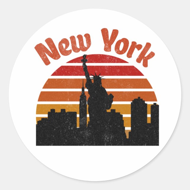Sticker Rond Skyline New York Retro (Devant)