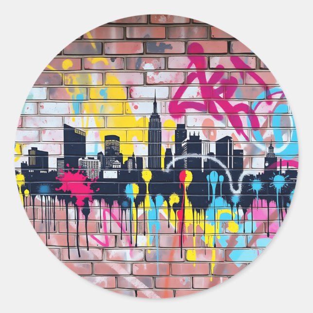 Sticker Rond Skyline urbain peint en Spray (Devant)