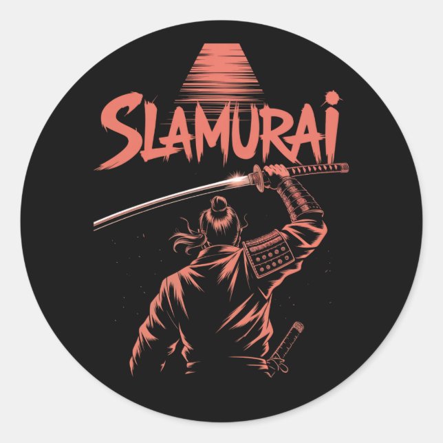 Sticker Rond Slamurai Funny Samurai Pun Tee Japonais Parodie An (Devant)