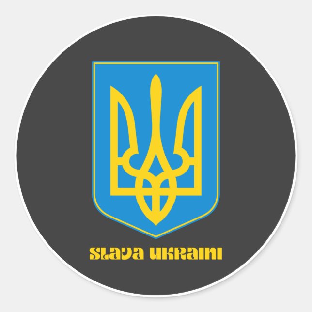 Sticker Rond Slava bouclier ukrainien jaune (Devant)