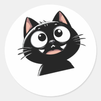 Sticker Rond Sleek Black Cat Design