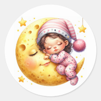 Sticker Rond Sleeping with the Moon Girl's Baby Shower