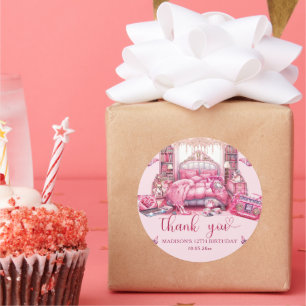 Sticker Rond Sleepover Girl Anniversaire Merci personnalisé