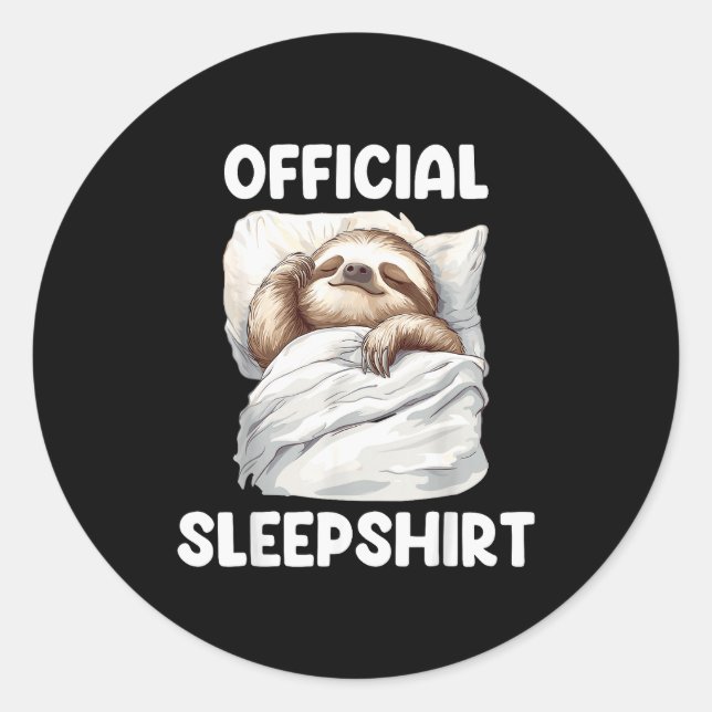Sticker Rond Sleepshirt Cute Sleeng Sloth Animal Lovers Pajama  (Devant)